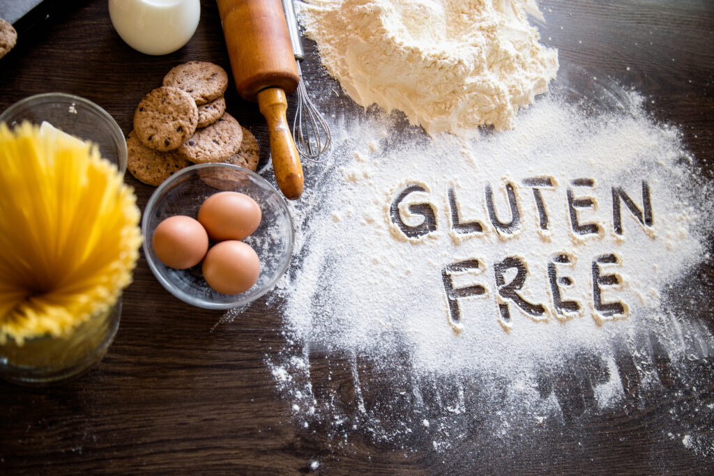 Baking background with "Gluten free" writting in flour