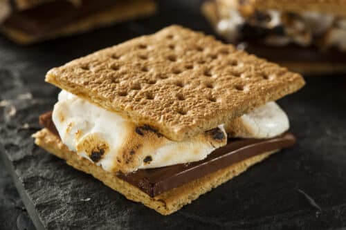 S'more with burnt marshmallow and melted chocolate