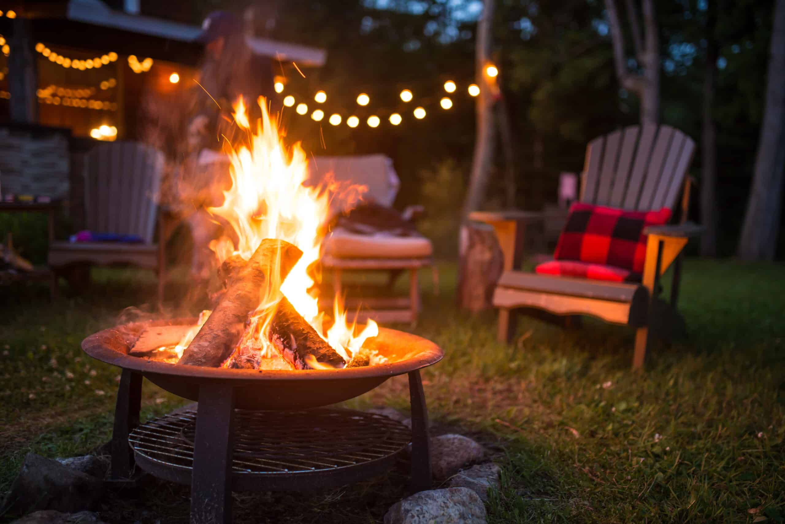 Late evening campfire at a beatiful Canadian chalet